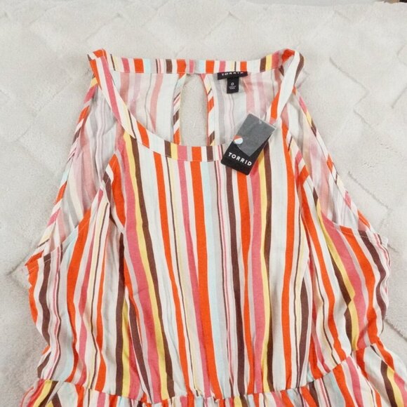 Torrid mini Challis Halter Neck Mini Dress Womens 0X Striped Multi Color - Picture 3 of 12
